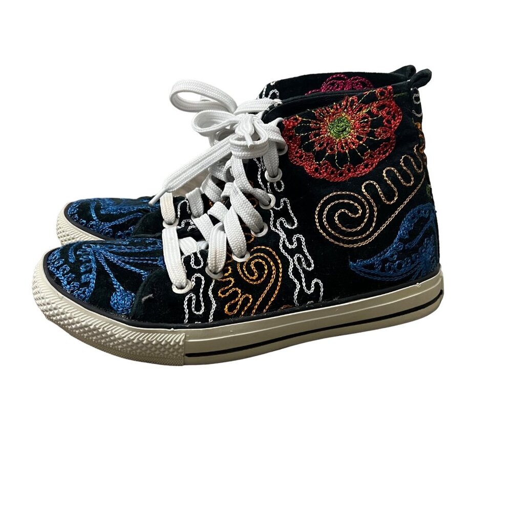 Rockwell Tharp Womens Multicolor Floral Embroidered Leather Velvet Sneakers 6.5